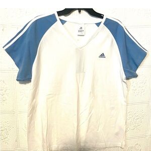 Adidas Women's White and Blue Short Sleeve Tee